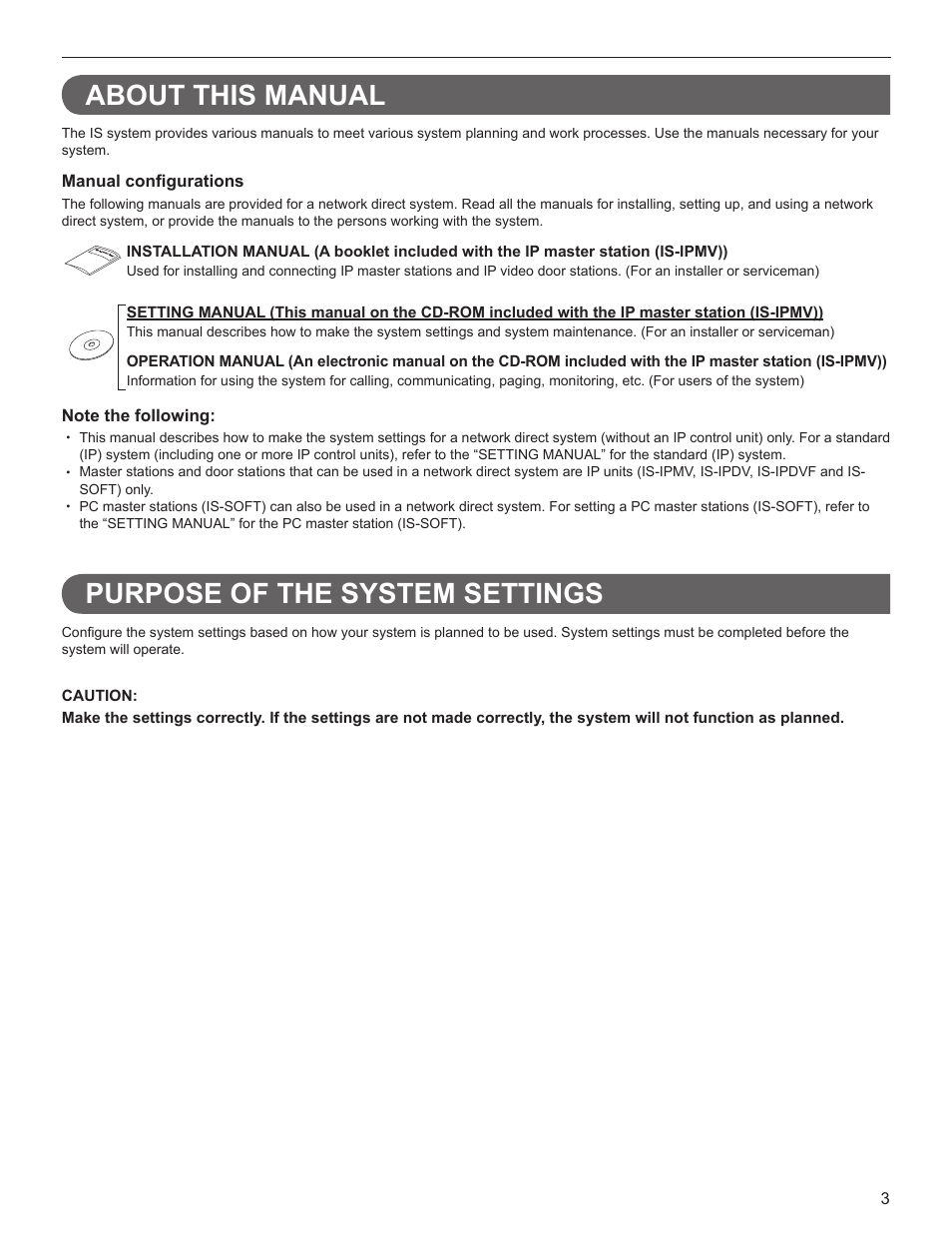 About this manual, Purpose of the system settings | Aiphone FK1629 B 0811YZ User Manual | Page 3 / 31