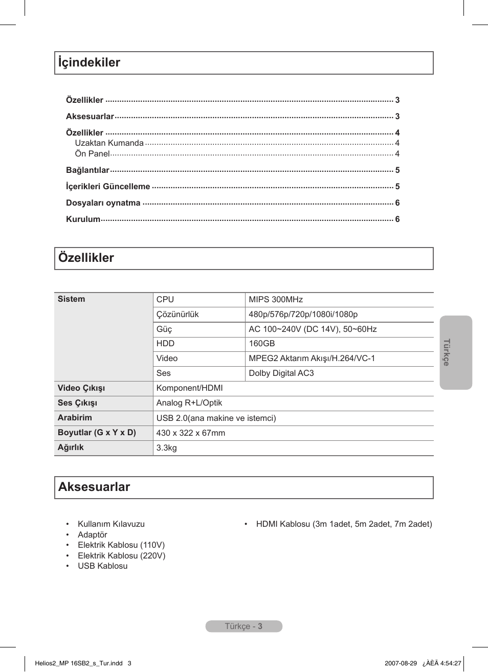 Içindekiler özellikler, Aksesuarlar | Samsung MR-16SB2 User Manual | Page 105 / 151
