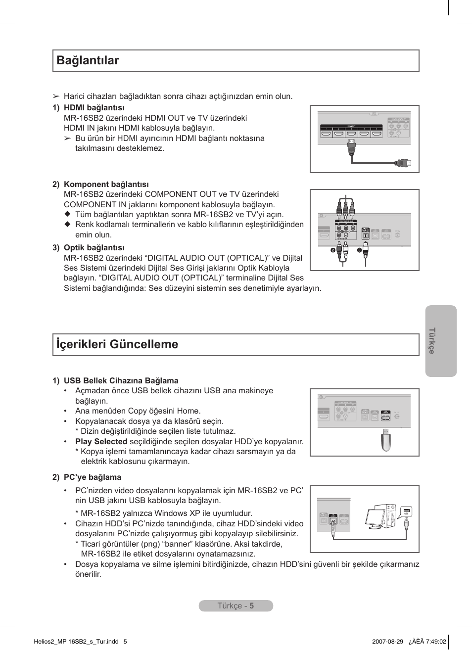 Bağlantılar, Içerikleri güncelleme | Samsung MR-16SB2 User Manual | Page 107 / 151