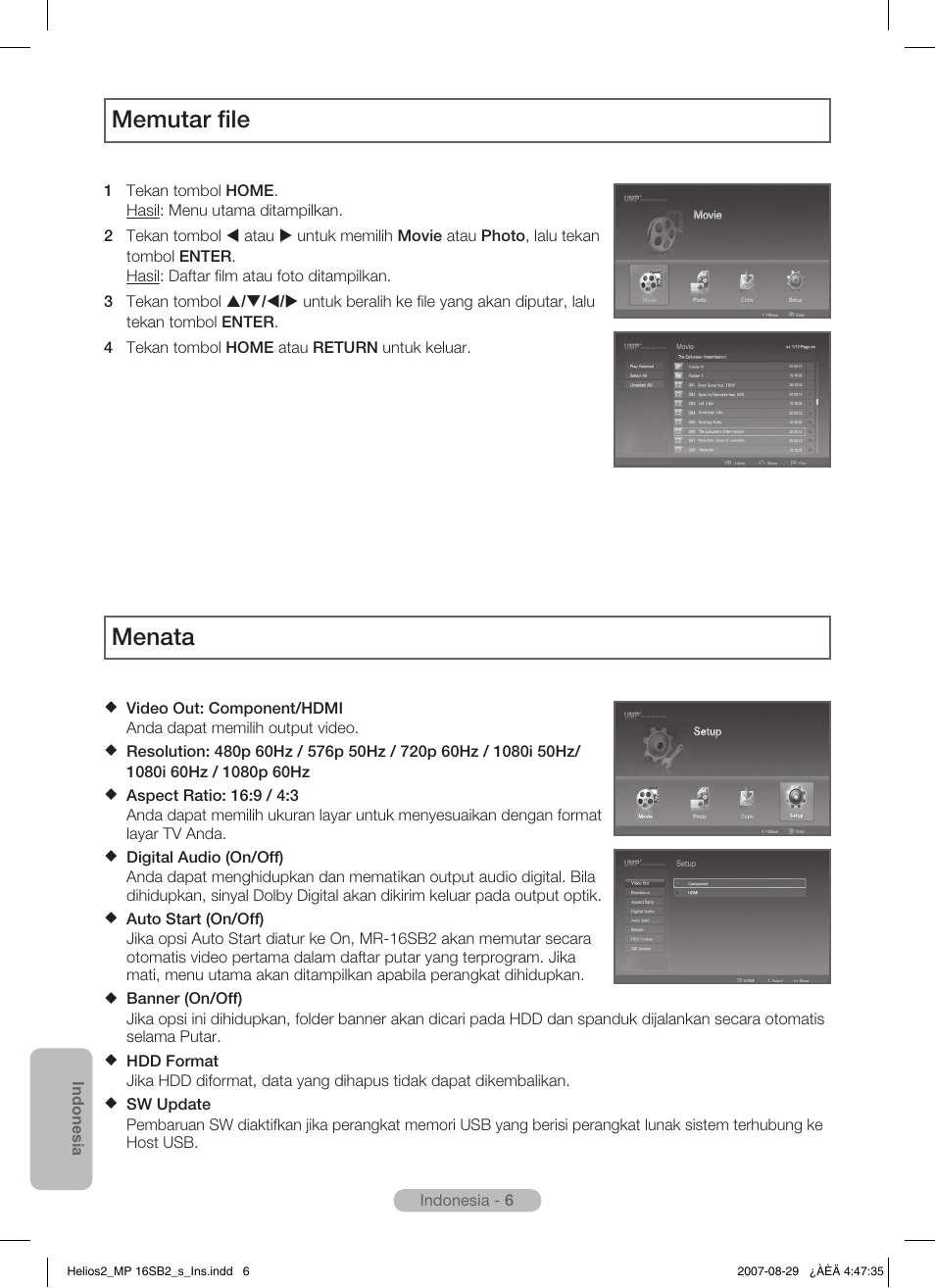 Memutar file, Menata | Samsung MR-16SB2 User Manual | Page 126 / 151