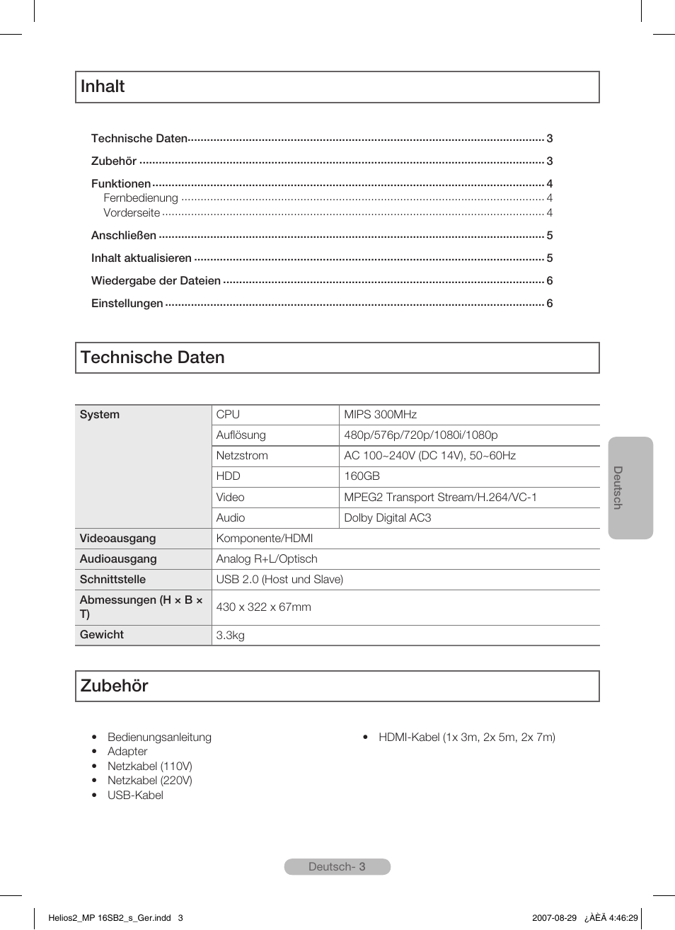 Inhalt technische daten, Zubehör | Samsung MR-16SB2 User Manual | Page 21 / 151