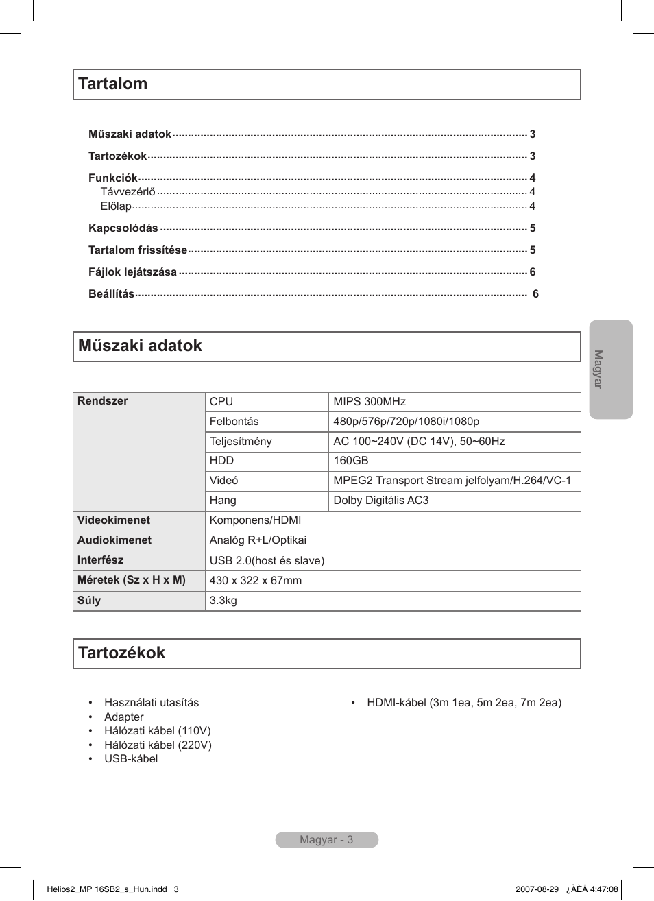 Tartalom műszaki adatok, Tartozékok | Samsung MR-16SB2 User Manual | Page 57 / 151