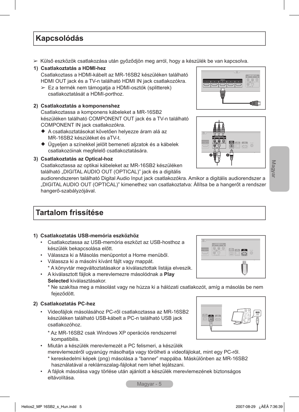 Kapcsolódás, Tartalom frissítése | Samsung MR-16SB2 User Manual | Page 59 / 151
