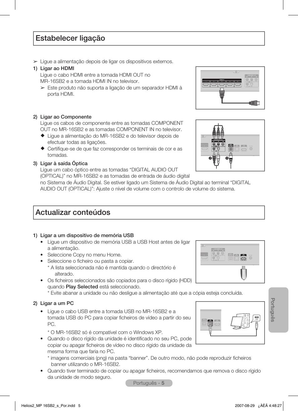 Estabelecer ligação, Actualizar conteúdos | Samsung MR-16SB2 User Manual | Page 77 / 151