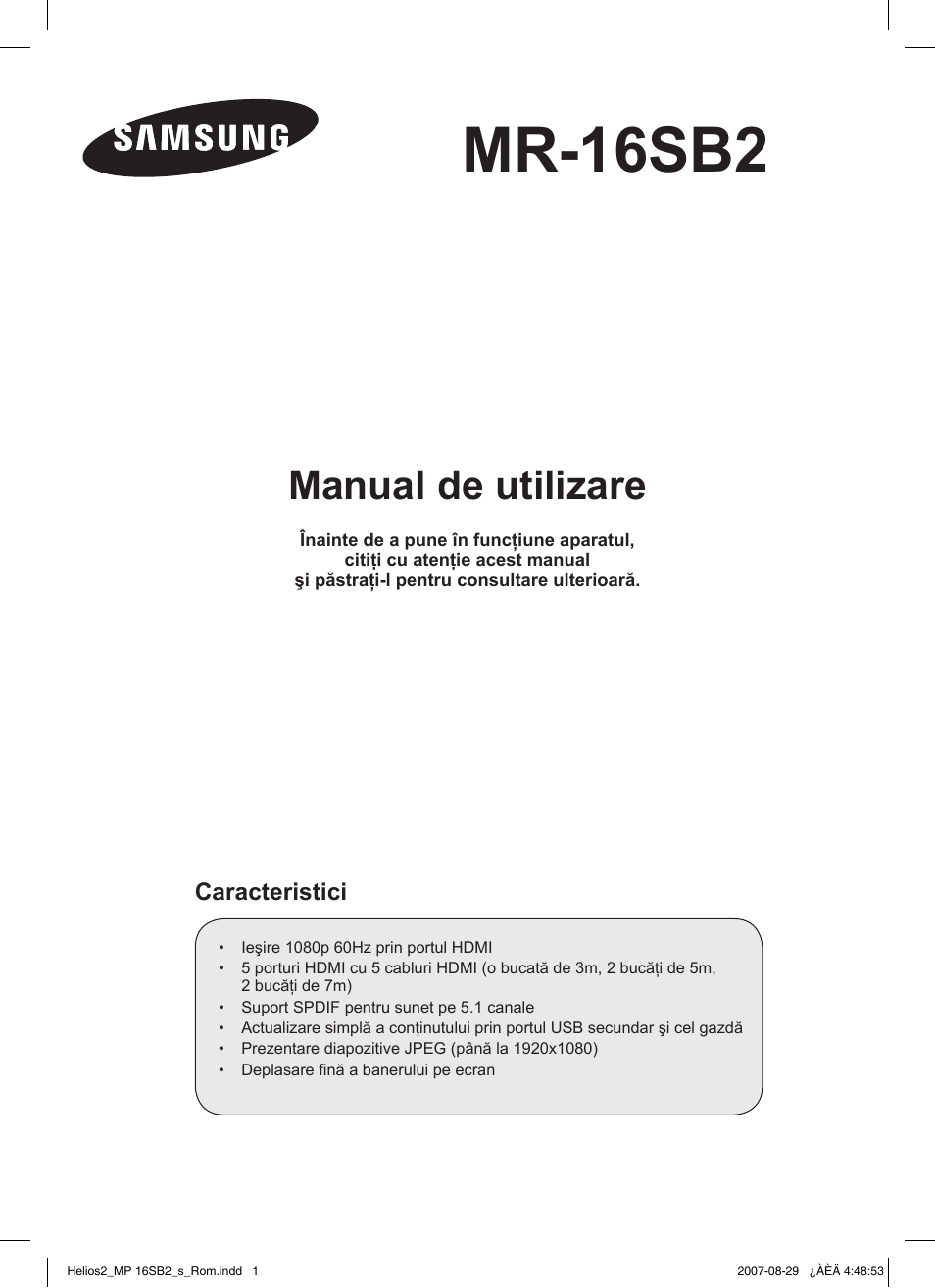 Mr-16sb2, Manual de utilizare | Samsung MR-16SB2 User Manual | Page 85 / 151