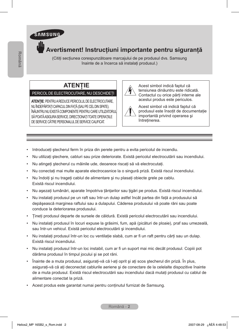 Română, Atenţie | Samsung MR-16SB2 User Manual | Page 86 / 151