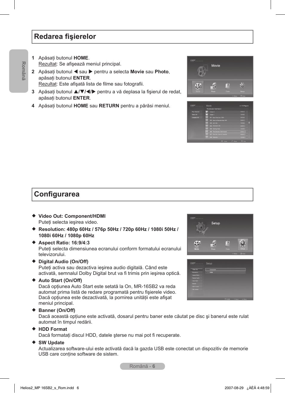 Redarea fişierelor, Configurarea | Samsung MR-16SB2 User Manual | Page 90 / 151