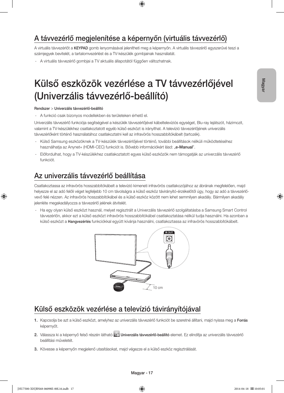 Az univerzális távvezérlő beállítása | Samsung UE55HU7500L User Manual | Page 41 / 385