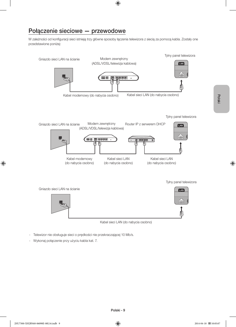 Połączenie sieciowe — przewodowe | Samsung UE55HU7500L User Manual | Page 57 / 385