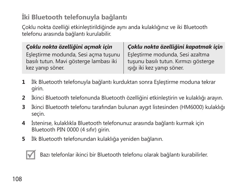 108 iki bluetooth telefonuyla bağlantı | Samsung HM6000 User Manual | Page 110 / 183