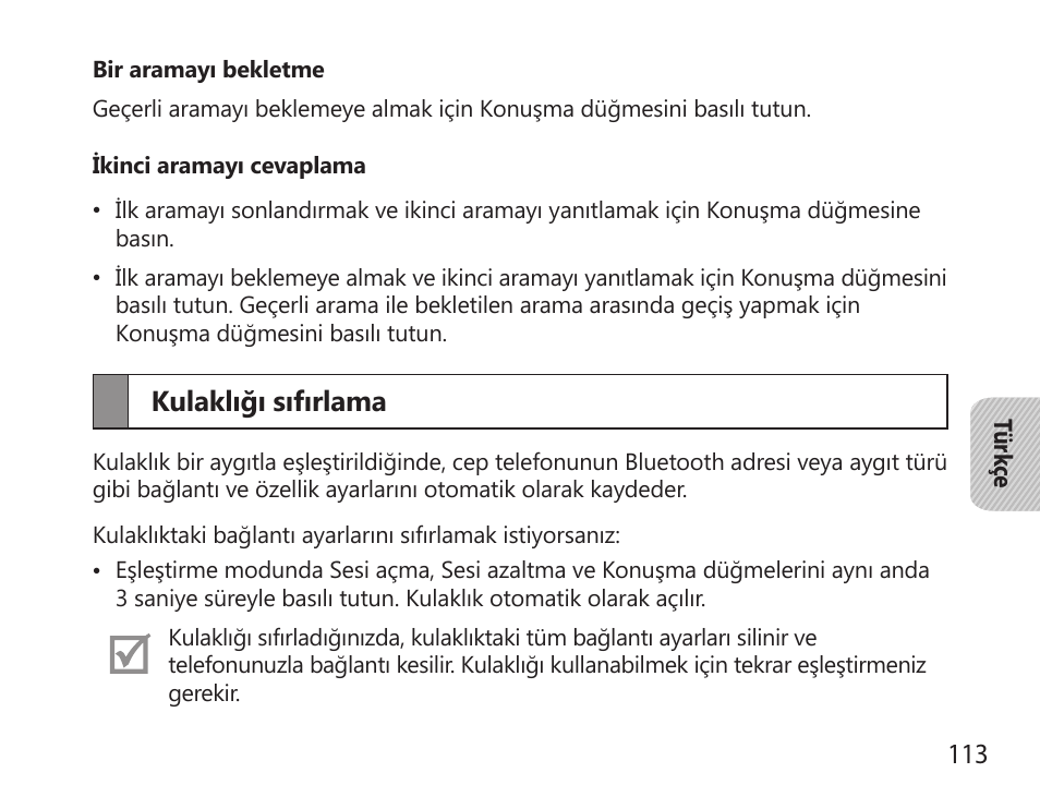 Kulaklığı sıfırlama | Samsung HM6000 User Manual | Page 115 / 183
