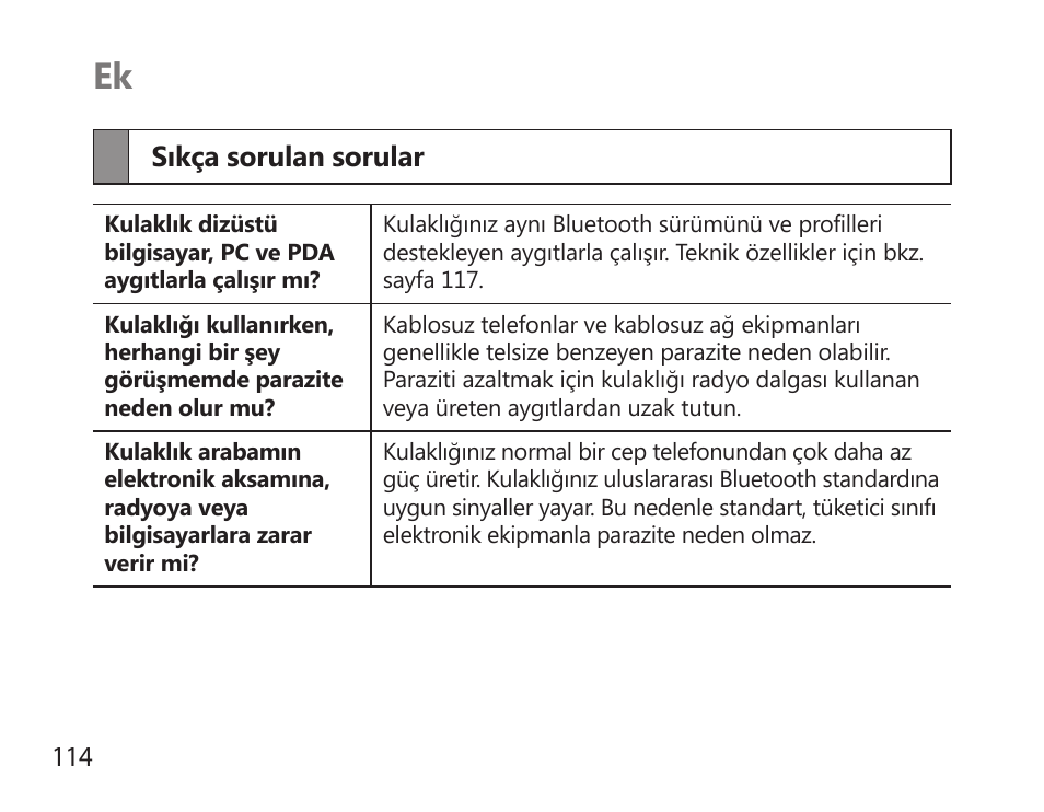 Sıkça sorulan sorular | Samsung HM6000 User Manual | Page 116 / 183