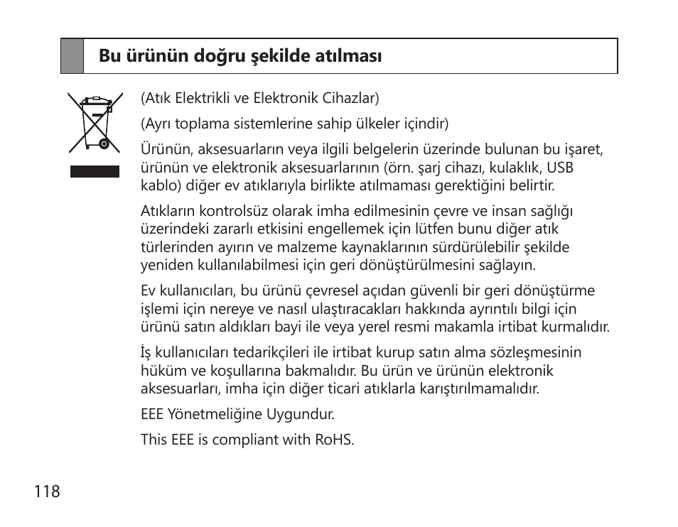 Bu ürünün doğru şekilde atılması | Samsung HM6000 User Manual | Page 120 / 183