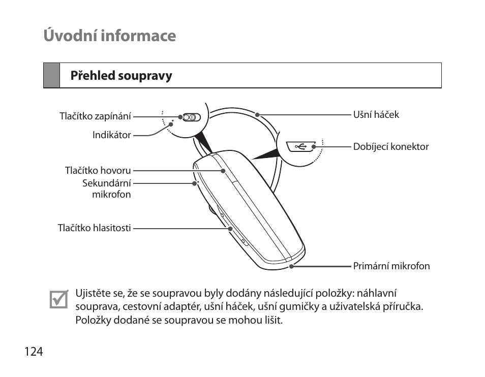 Úvodní informace, Přehled soupravy | Samsung HM6000 User Manual | Page 126 / 183