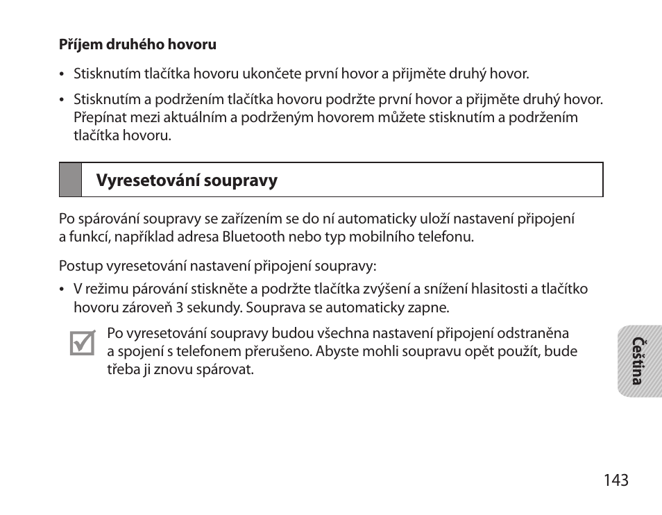 Vyresetování soupravy | Samsung HM6000 User Manual | Page 145 / 183