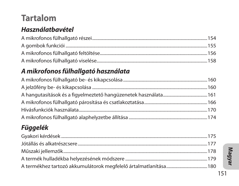 Magyar, Tartalom | Samsung HM6000 User Manual | Page 153 / 183
