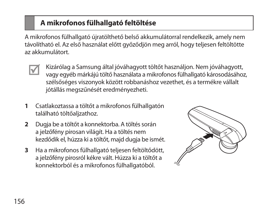 A mikrofonos fülhallgató feltöltése | Samsung HM6000 User Manual | Page 158 / 183