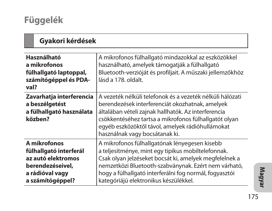 Függelék, Gyakori kérdések | Samsung HM6000 User Manual | Page 177 / 183