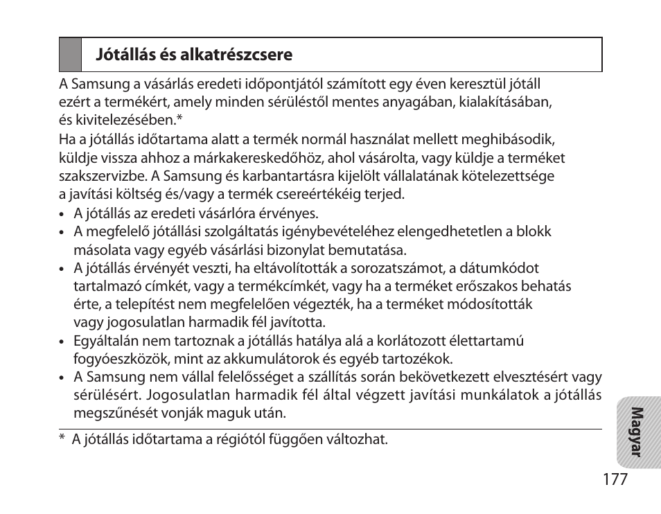 Jótállás és alkatrészcsere | Samsung HM6000 User Manual | Page 179 / 183