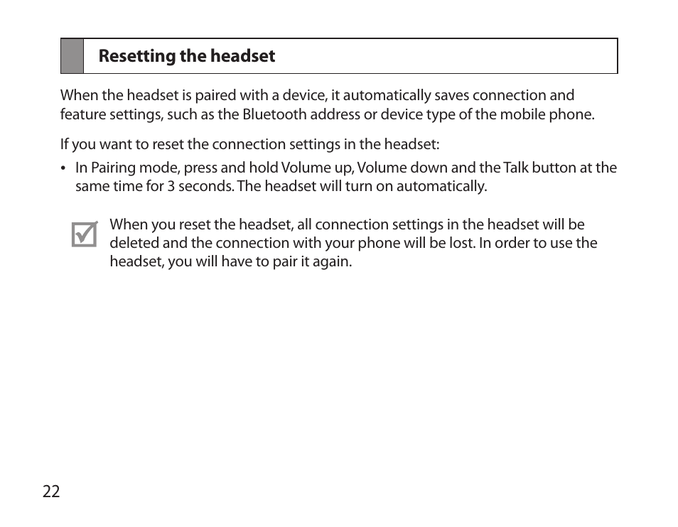 Resetting the headset | Samsung HM6000 User Manual | Page 24 / 183