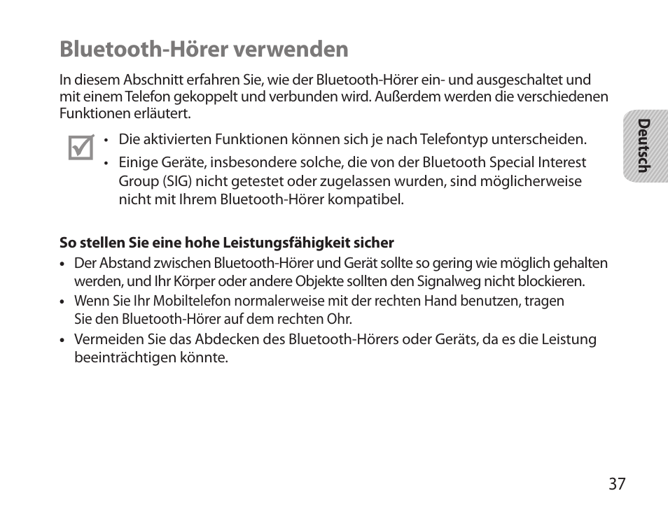 Bluetooth-hörer verwenden | Samsung HM6000 User Manual | Page 39 / 183