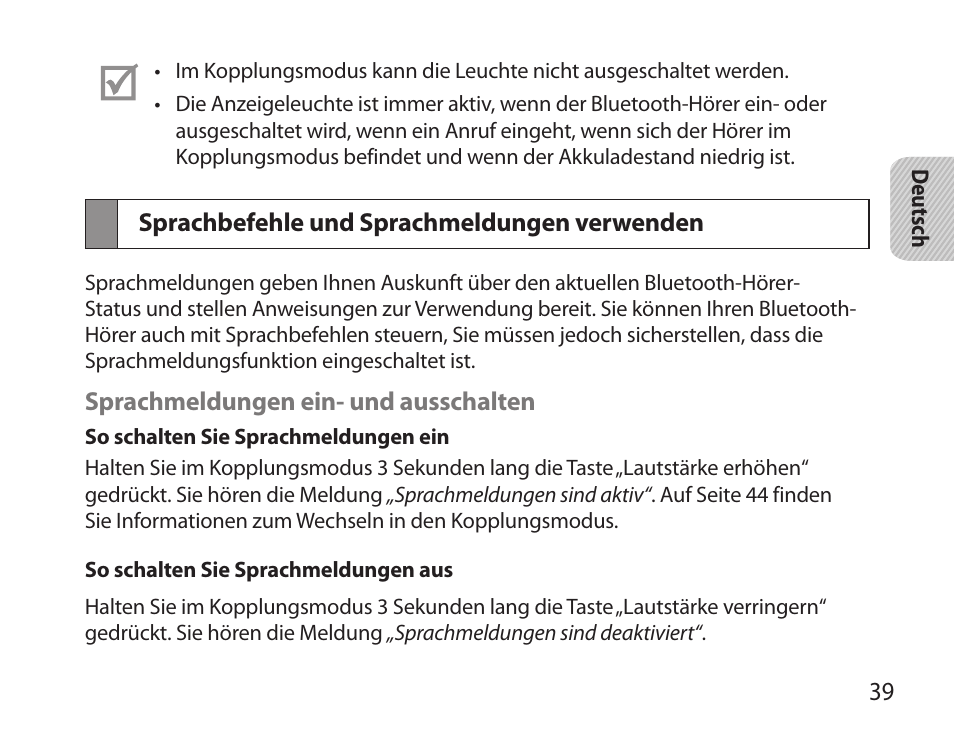 Sprachbefehle und sprachmeldungen verwenden | Samsung HM6000 User Manual | Page 41 / 183