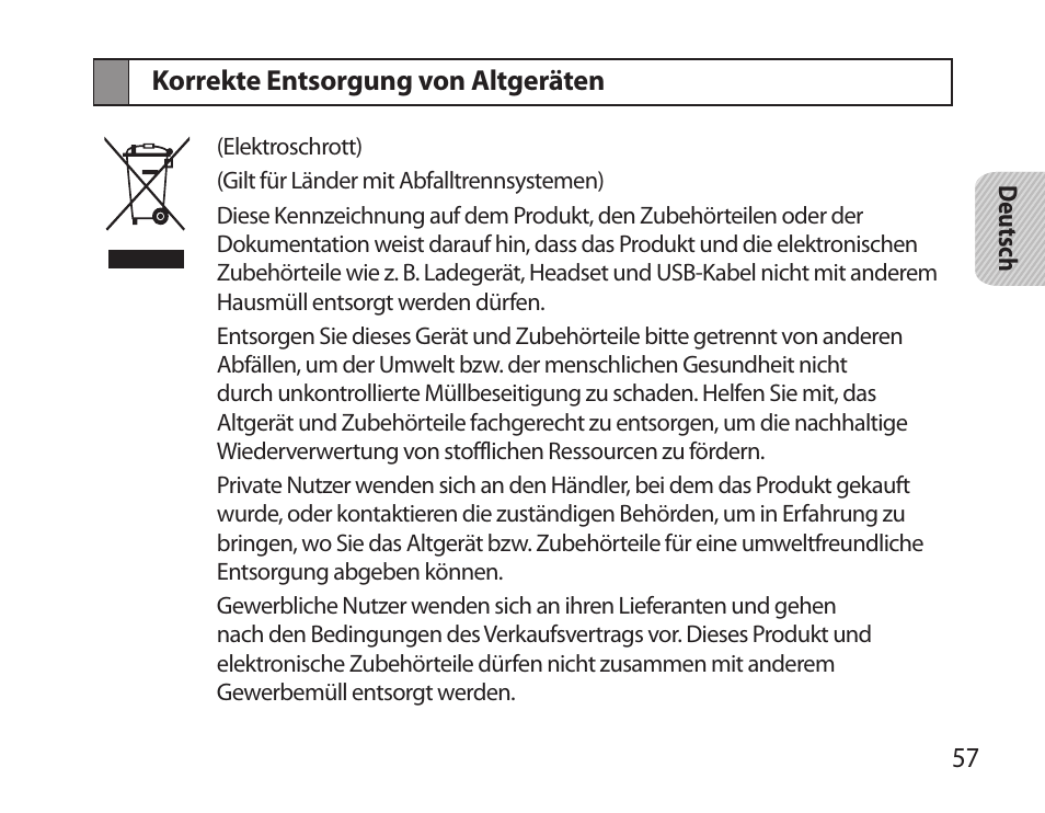 Korrekte entsorgung von altgeräten | Samsung HM6000 User Manual | Page 59 / 183