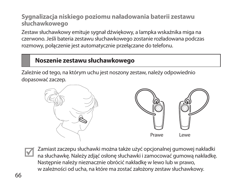 Noszenie zestawu słuchawkowego | Samsung HM6000 User Manual | Page 68 / 183