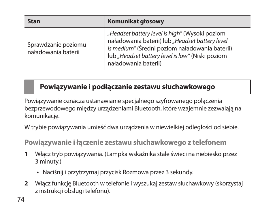 Powiązywanie i podłączanie zestawu słuchawkowego | Samsung HM6000 User Manual | Page 76 / 183