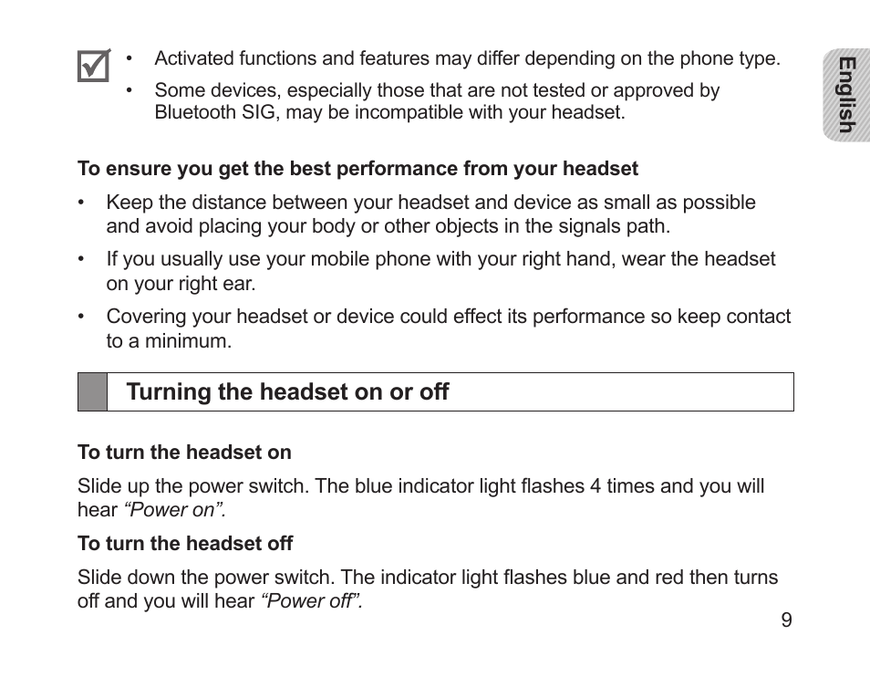 Turning the headset on or off | Samsung HM1700 User Manual | Page 11 / 169