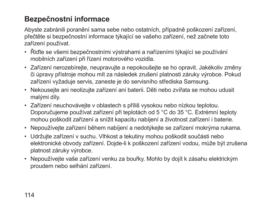 Bezpečnostní informace | Samsung HM1700 User Manual | Page 116 / 169