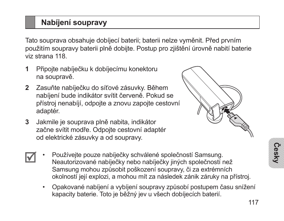 Nabíjení soupravy | Samsung HM1700 User Manual | Page 119 / 169