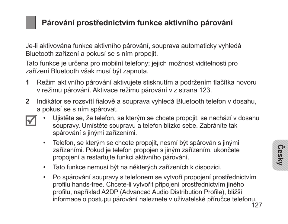 Párování prostřednictvím funkce aktivního párování | Samsung HM1700 User Manual | Page 129 / 169
