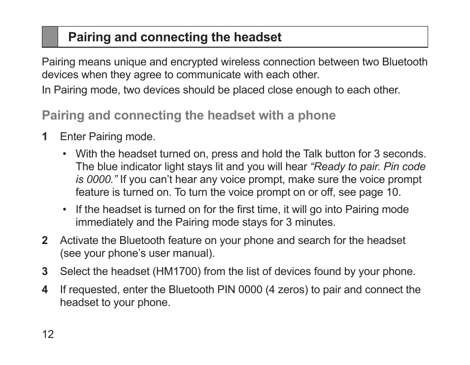 Pairing and connecting the headset | Samsung HM1700 User Manual | Page 14 / 169