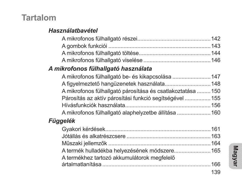 Magyar, Tartalom | Samsung HM1700 User Manual | Page 141 / 169