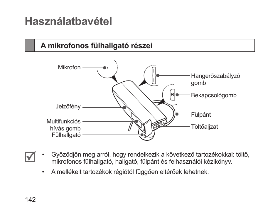 Használatbavétel, A mikrofonos fülhallgató részei | Samsung HM1700 User Manual | Page 144 / 169