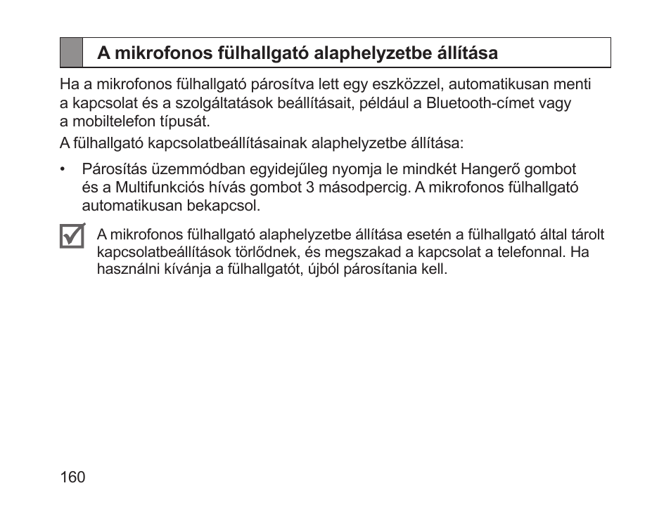 A mikrofonos fülhallgató alaphelyzetbe állítása | Samsung HM1700 User Manual | Page 162 / 169