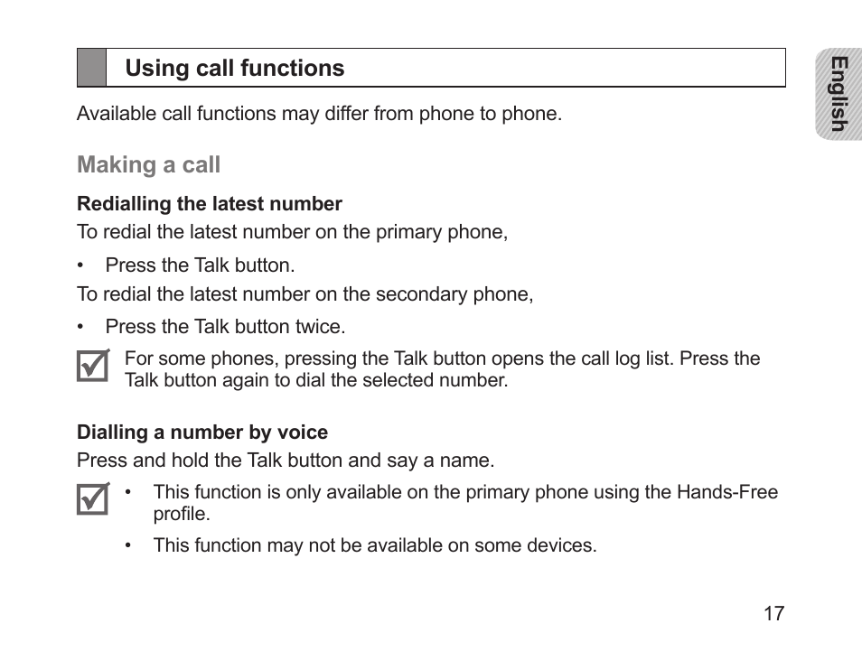 Using call functions | Samsung HM1700 User Manual | Page 19 / 169