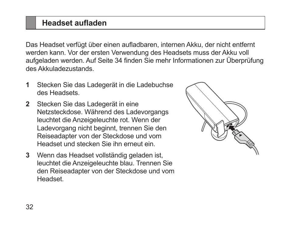 Headset aufladen | Samsung HM1700 User Manual | Page 34 / 169