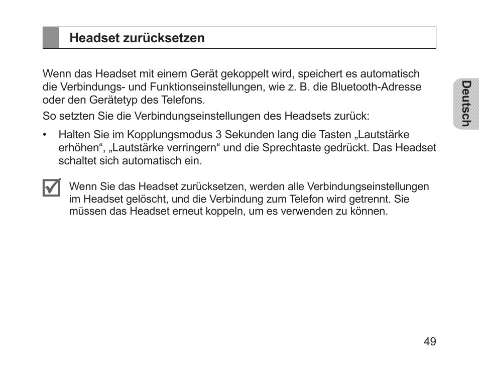 Headset zurücksetzen | Samsung HM1700 User Manual | Page 51 / 169