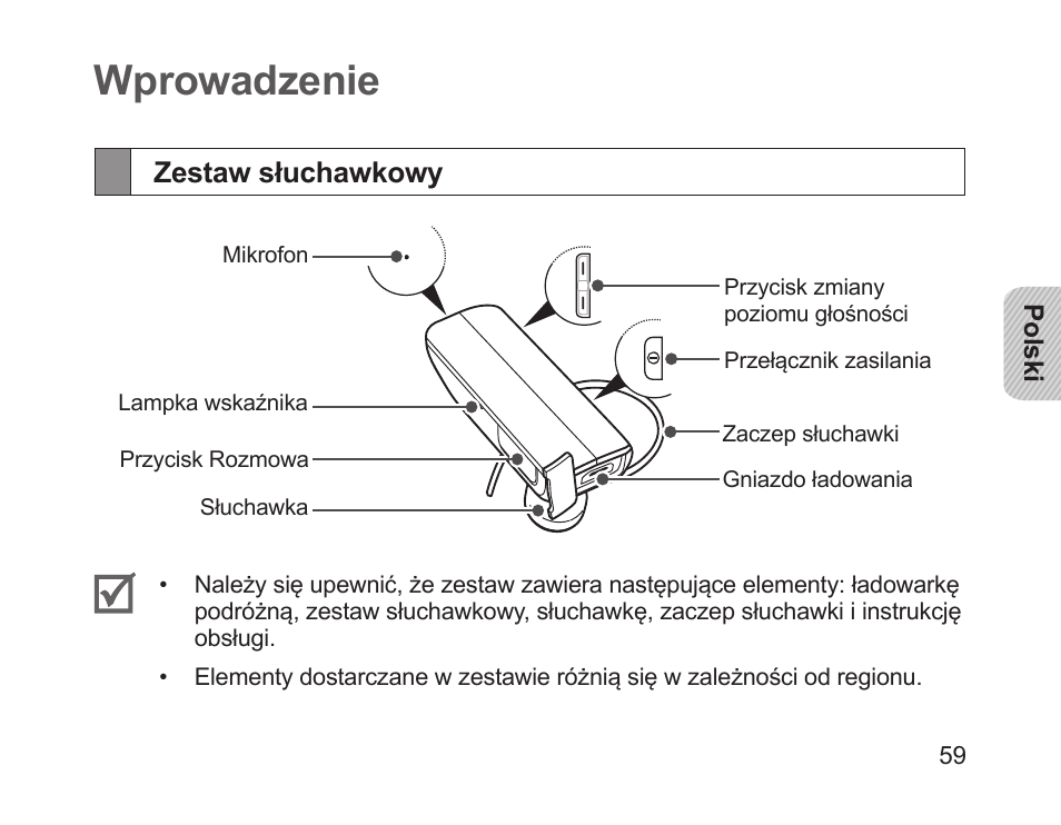 Wprowadzenie, Zestaw słuchawkowy | Samsung HM1700 User Manual | Page 61 / 169