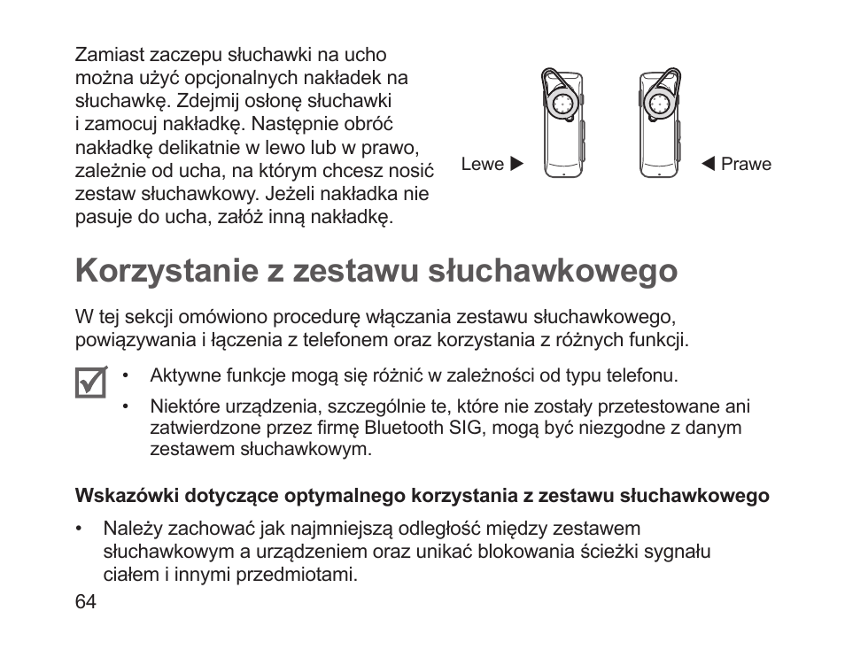 Korzystanie z zestawu słuchawkowego | Samsung HM1700 User Manual | Page 66 / 169