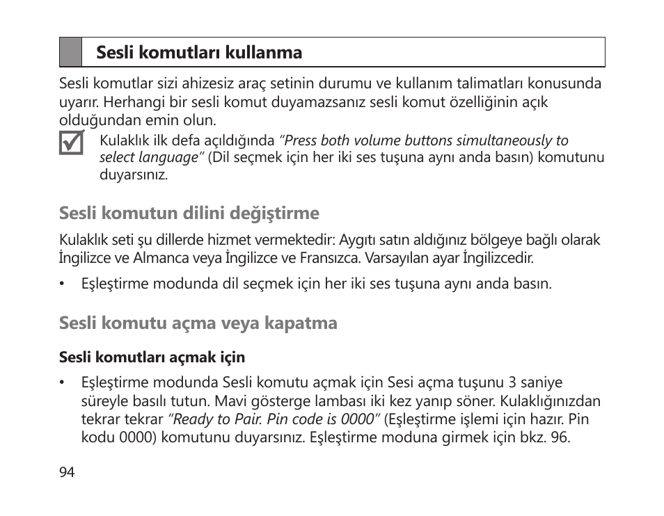 Sesli komutları kullanma | Samsung HM1700 User Manual | Page 96 / 169