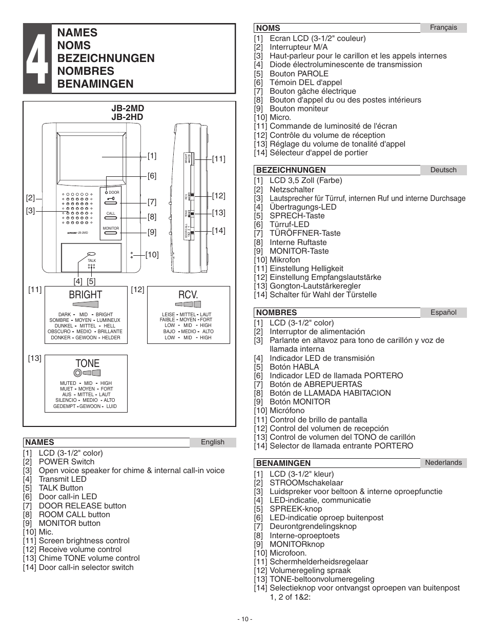 Names noms bezeichnungen nombres benamingen, Bright tone, Jb-2md jb-2hd | Aiphone JB-2MD User Manual | Page 10 / 16