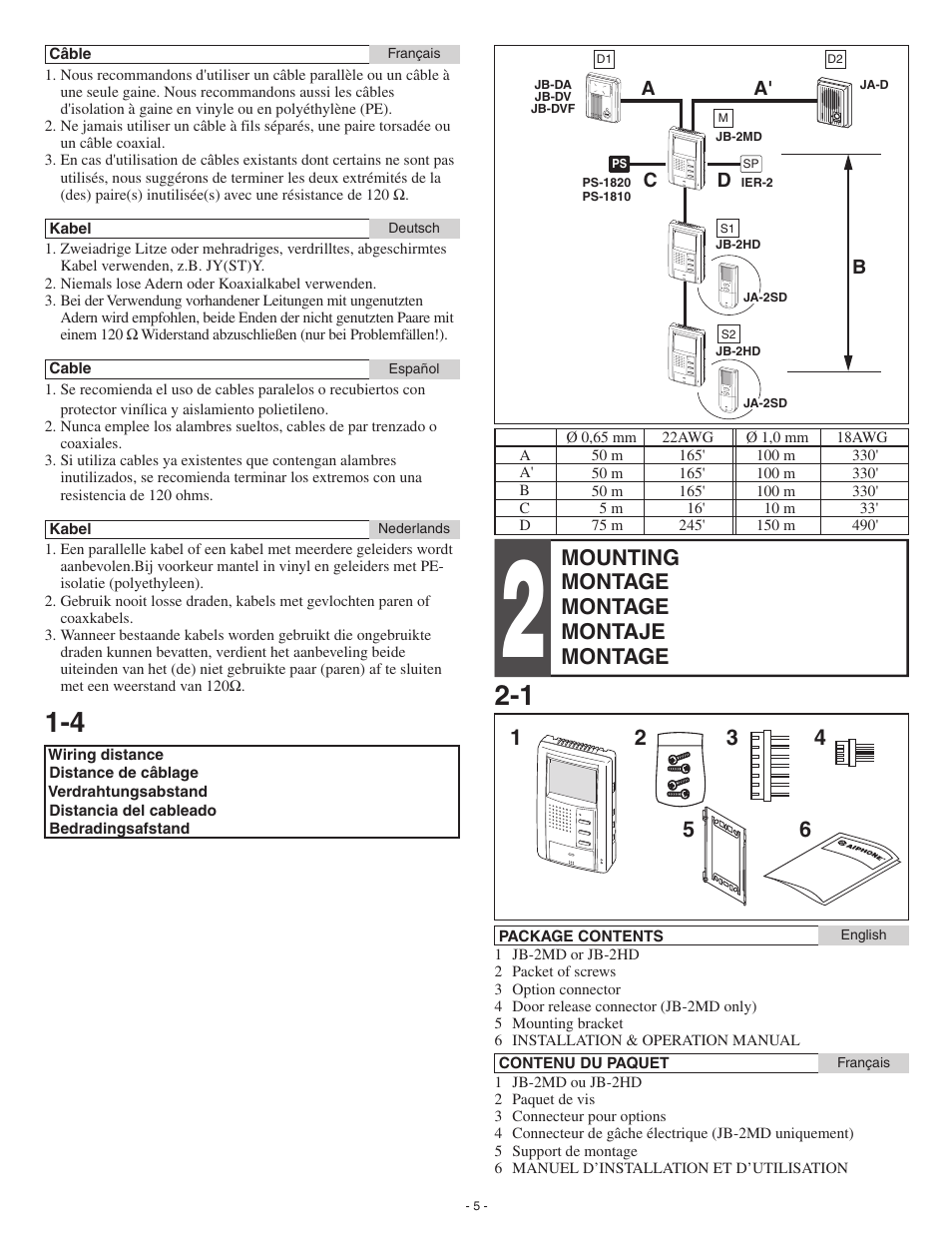 Mounting montage montage montaje montage | Aiphone JB-2MD User Manual | Page 5 / 16