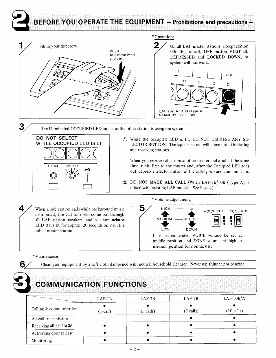 Do not select, Doooc, Communication functions | Aiphone LAF-10B User Manual | Page 2 / 4