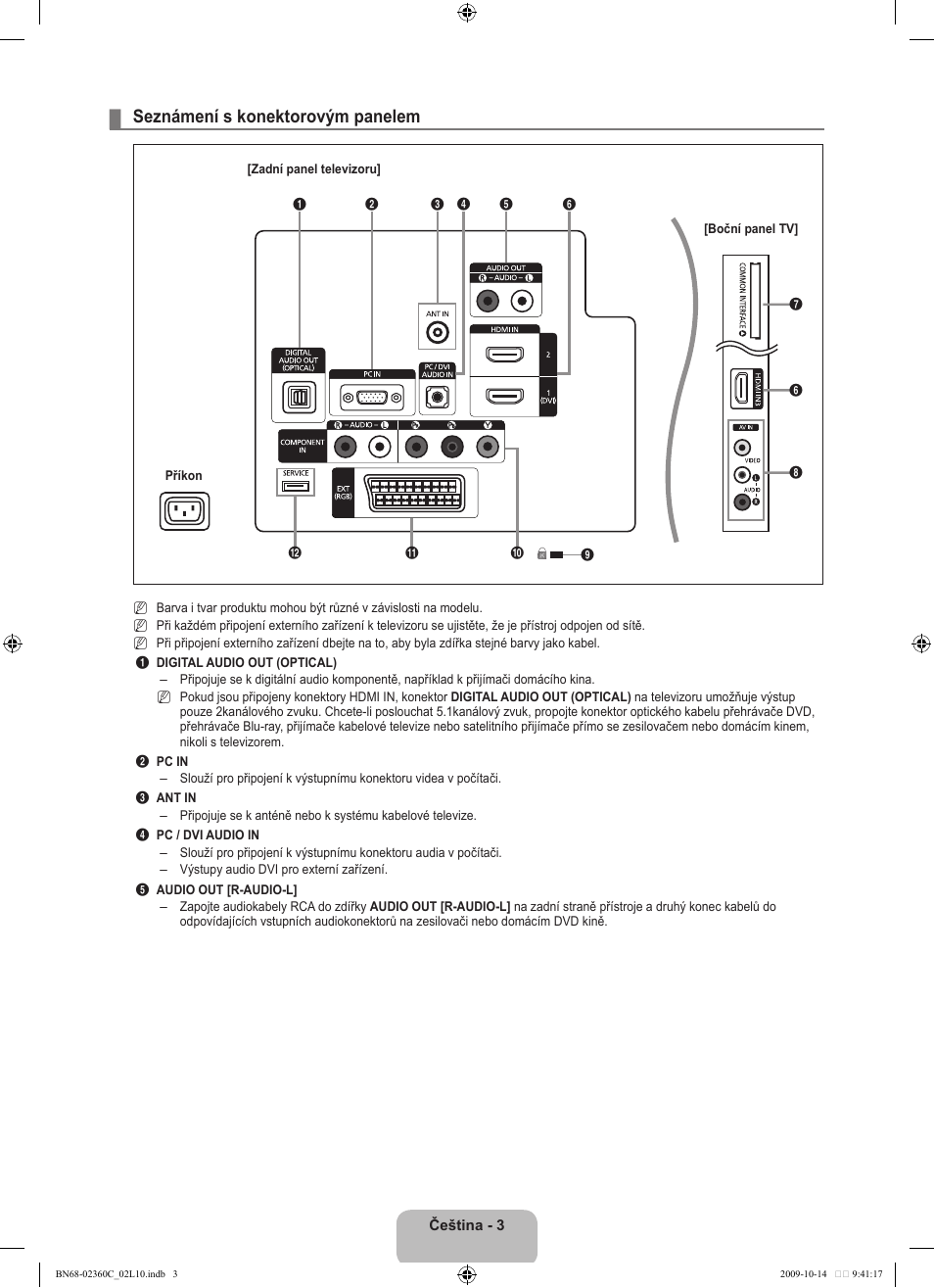 Seznámení s konektorovým panelem | Samsung LE26B450C4W User Manual | Page 195 / 326
