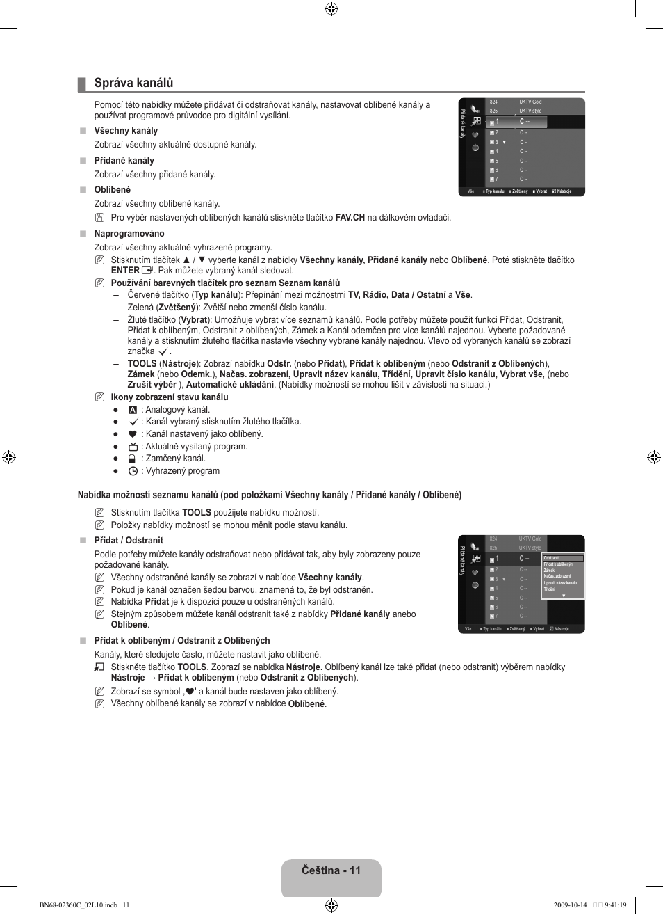 Správa kanálů, Čeština - 11 | Samsung LE26B450C4W User Manual | Page 203 / 326