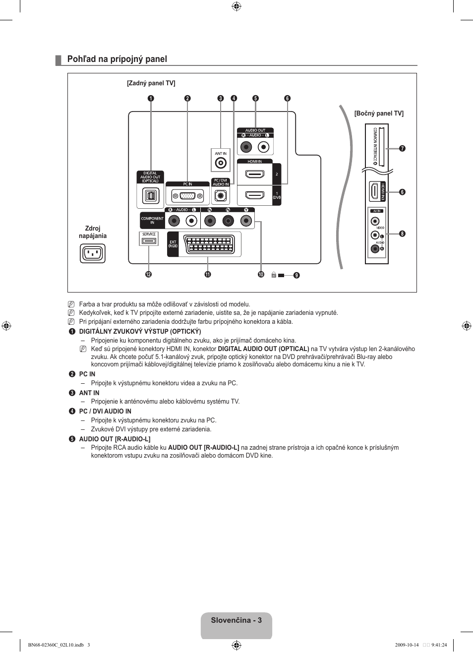 Pohľad na prípojný panel | Samsung LE26B450C4W User Manual | Page 227 / 326