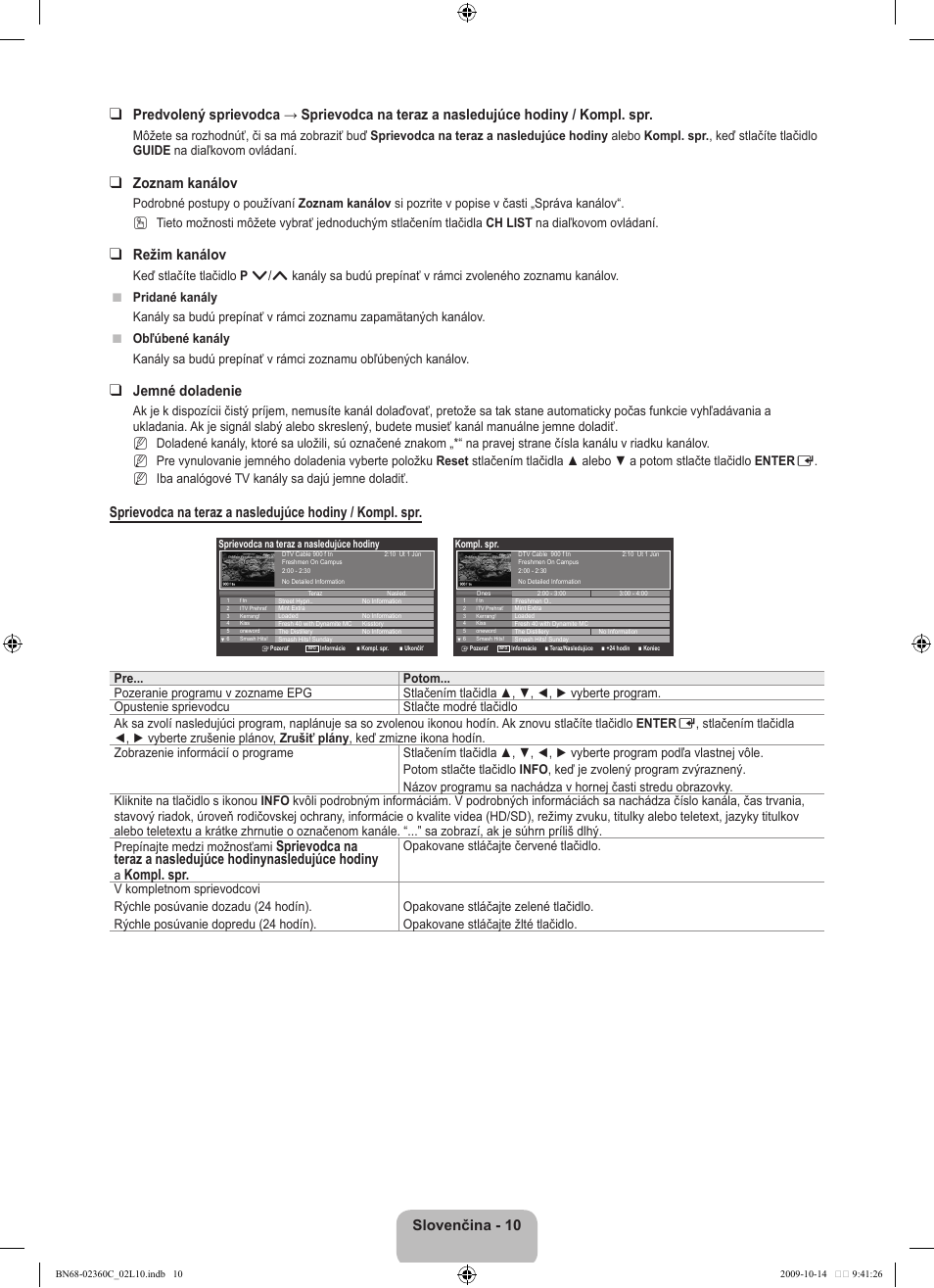 Zoznam kanálov, Režim kanálov, Jemné doladenie | Kompl. spr | Samsung LE26B450C4W User Manual | Page 234 / 326